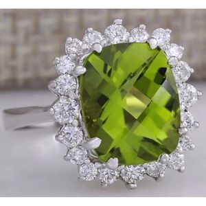 Green Cushion Cut Halo Silver Engagement Ring